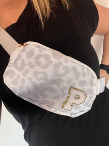 Kids White/Grey Bum Bag with Initial Patch