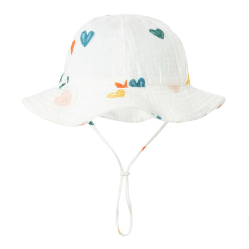 White Baby Sun Hat - Hearts