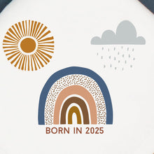 Load image into Gallery viewer, Born In 2025 Boho Rainbow White Cotton Baby Pram Blanket