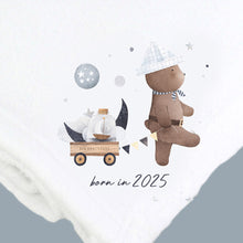 Load image into Gallery viewer, Born In 2025 Cute Bear White Cotton Baby Pram Blanket