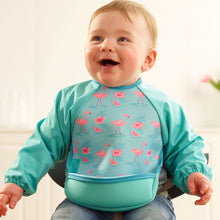 Load image into Gallery viewer, Weaning Bib with Sleeves - Flamingos UltraBib