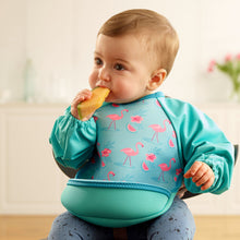Load image into Gallery viewer, Weaning Bib with Sleeves - Flamingos UltraBib