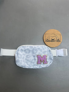 Kids White/Grey Bum Bag with Initial Patch
