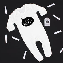 Load image into Gallery viewer, &#39;Baby Says Hi&#39; Slogan White Sleepsuit, 0-3 months