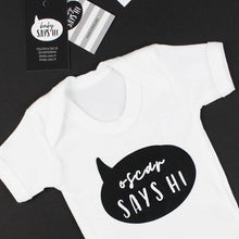 Load image into Gallery viewer, Baby Says Hi Slogan Personalise T-shirt - White
