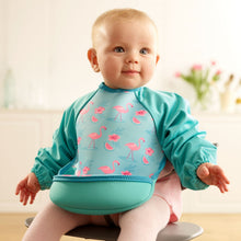 Load image into Gallery viewer, Weaning Bib with Sleeves - Flamingos UltraBib