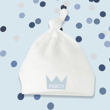 Load image into Gallery viewer, Blue Crown Baby Knotted Hat - Personalise