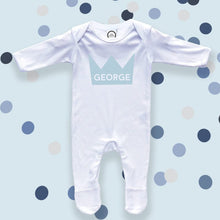 Load image into Gallery viewer, Blue Crown Baby Sleepsuit, 0-3 months - Personalise