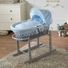 Load image into Gallery viewer, Blue Dimple Grey Wicker Baby Moses Basket With Stand