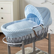 Load image into Gallery viewer, Blue Dimple Grey Wicker Baby Moses Basket With Stand
