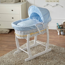 Load image into Gallery viewer, Blue Dimple White Wicker Baby Moses Basket With Stand