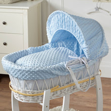 Load image into Gallery viewer, Blue Dimple White Wicker Baby Moses Basket With Stand