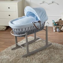 Load image into Gallery viewer, Blue Waffle Grey Wicker Baby Moses Basket With Stand