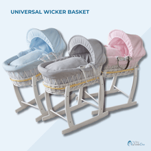 Load image into Gallery viewer, White Waffle Grey Wicker Baby Moses Basket With Stand