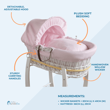 Load image into Gallery viewer, Pink Dimple Grey Wicker Baby Moses Basket With Stand