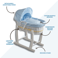 Load image into Gallery viewer, Blue Waffle White Wicker Baby Moses Basket With Stand