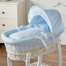 Load image into Gallery viewer, Blue Waffle White Wicker Baby Moses Basket With Stand