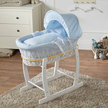 Load image into Gallery viewer, Blue Waffle White Wicker Baby Moses Basket With Stand