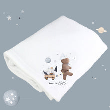 Load image into Gallery viewer, Born In 2025 Cute Bear White Cotton Baby Pram Blanket