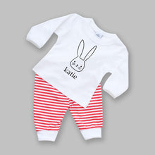 Load image into Gallery viewer, Bunny Face Red &amp; White Stripe Baby Outfit - Personalise