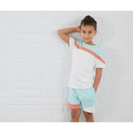 Spearmint and Coral colour block T shirt & shorts