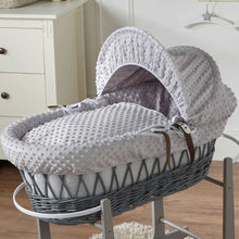 Load image into Gallery viewer, Grey Dimple Grey Wicker Baby Moses Basket With Stand