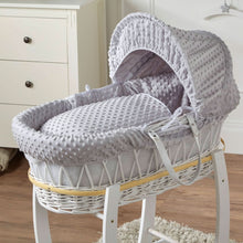 Load image into Gallery viewer, Grey Dimple White Wicker Baby Moses Basket With Stand