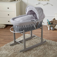 Load image into Gallery viewer, Grey Waffle Grey Wicker Baby Moses Basket With Stand
