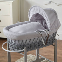 Load image into Gallery viewer, Grey Waffle Grey Wicker Baby Moses Basket With Stand