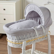 Load image into Gallery viewer, Grey Waffle White Wicker Baby Moses Basket With Stand