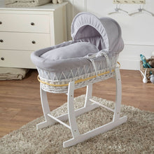 Load image into Gallery viewer, Grey Waffle White Wicker Baby Moses Basket With Stand