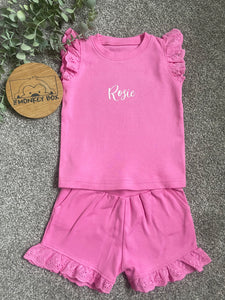 Pink Frill Short and T Set