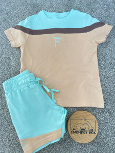 Eggshell colour block T shirt & shorts