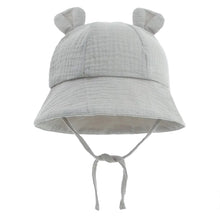 Load image into Gallery viewer, Grey Muslin Baby Sun Hat 3-12 months