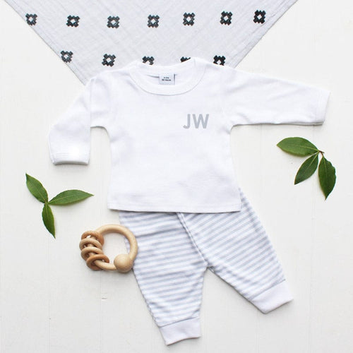 Monogram Baby's Initials Personalise Grey Stripe Leggings Outfit