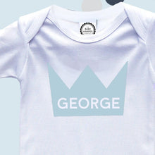 Load image into Gallery viewer, Blue Crown Baby Sleepsuit, 0-3 months - Personalise