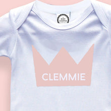Load image into Gallery viewer, Pink Crown Baby Sleepsuit, 0-3 months - Personalise