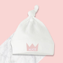 Load image into Gallery viewer, Pink Crown Baby Knotted Hat - Personalise