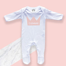 Load image into Gallery viewer, Pink Crown Baby Sleepsuit, 0-3 months - Personalise