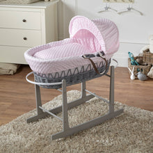 Load image into Gallery viewer, Pink Dimple Grey Wicker Baby Moses Basket With Stand