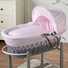 Load image into Gallery viewer, Pink Dimple Grey Wicker Baby Moses Basket With Stand