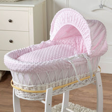 Load image into Gallery viewer, Pink Dimple White Wicker Baby Moses Basket With Stand