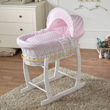 Load image into Gallery viewer, Pink Dimple White Wicker Baby Moses Basket With Stand