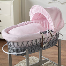 Load image into Gallery viewer, Pink Waffle Grey Wicker Baby Moses Basket With Stand