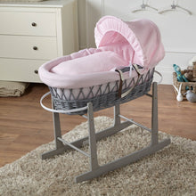 Load image into Gallery viewer, Pink Waffle Grey Wicker Baby Moses Basket With Stand