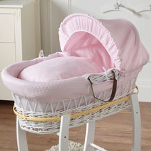 Load image into Gallery viewer, Pink Waffle White Wicker Baby Moses Basket With Stand