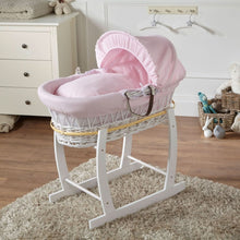 Load image into Gallery viewer, Pink Waffle White Wicker Baby Moses Basket With Stand