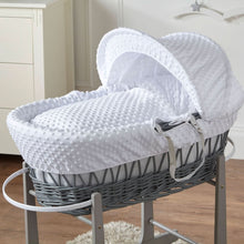 Load image into Gallery viewer, White Dimple Grey Wicker Baby Moses Basket With Stand
