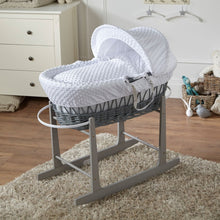 Load image into Gallery viewer, White Dimple Grey Wicker Baby Moses Basket With Stand