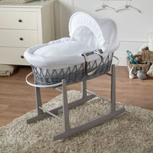 Load image into Gallery viewer, White Waffle Grey Wicker Baby Moses Basket With Stand